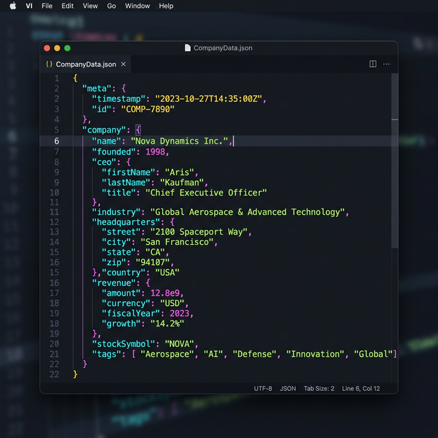 JSON Output Data Example